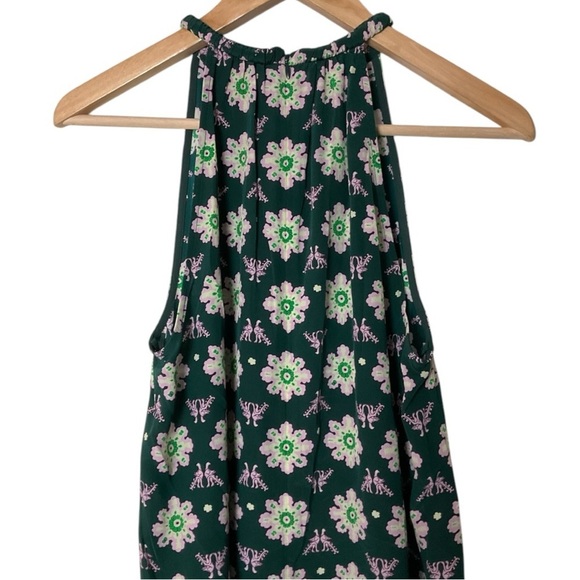 A.L.C. Tank Top Green Purple Peacock Birds Silk Halter Neck Blouse 4 1653 - Picture 6 of 7